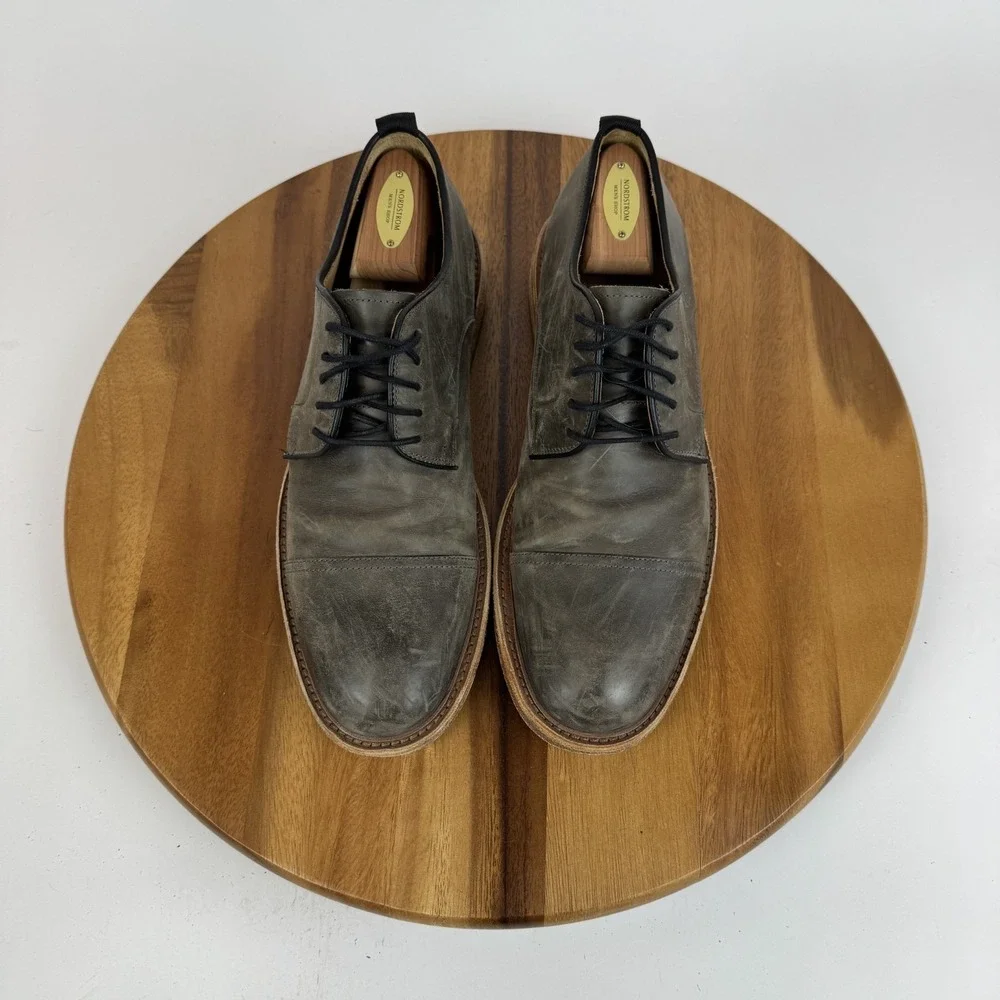 Mens Warfield And Grand Clement Ash Gray Leather Cap Toe Dress Shoes Size 9.5‎ M